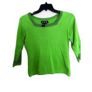 Vintage J.A.C. Lime Green Square Neck Knit Top - XL - Y2K/90s